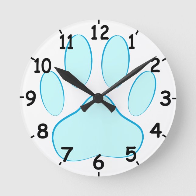 Baby Blue Dog Pawprint Round Clock (Front)