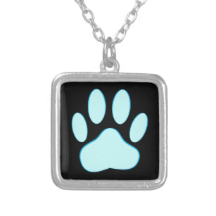 Baby Blue Dog Pawprint Silver Plated Necklace