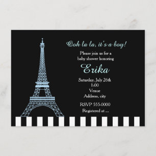 Baby Blue Eiffel Tower Paris Invitation Douche pou