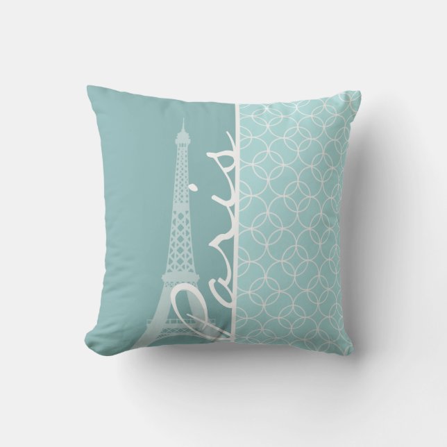 Baby Blue Eiffel Tower; Paris Throw Pillow (Front)