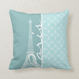 Baby Blue Eiffel Tower; Paris Throw Pillow