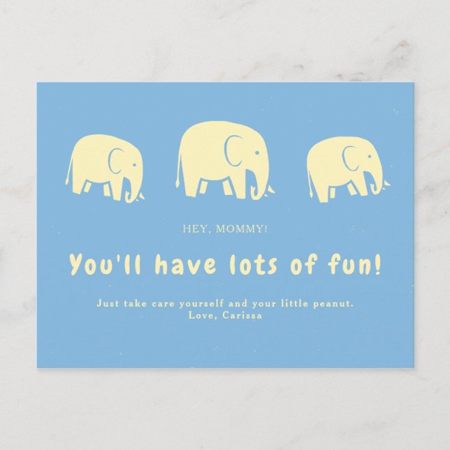 Baby Blue Elephant Baby Shower Postcard (Front)