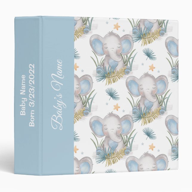 Baby Blue Elephant Infant Shower Photos 3 Ring Bin Binder (Front/Spine)