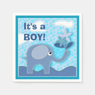 Baby Blue Elephant It's a Boy Baby Shower Napkin