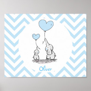 Baby Blue Elephant Personalized Baby Boy Poster