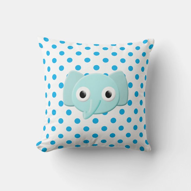Baby Blue Elephant Polka Dots Throw Pillow (Front)