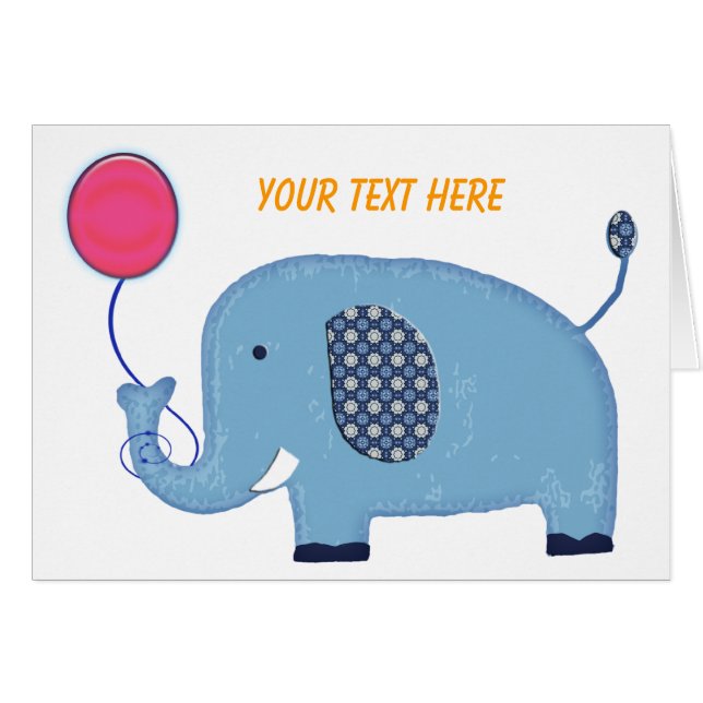 Baby Blue Elephant with Balloon Blank (Front Horizontal)