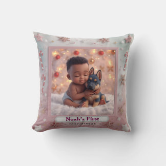 Baby & Blue-Eyed Pup Christmas Pillow