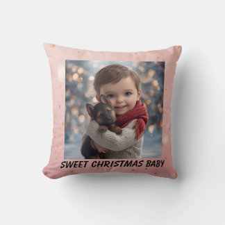 Baby & Blue-Eyed Pup Christmas Pillow