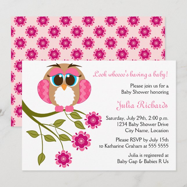 Baby Blue Eyes Owl Baby Shower Invitation (Front/Back)