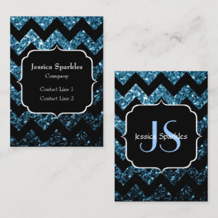 Baby blue faux glitter sparkles Chevron Monogram Business Card