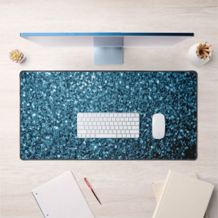 Baby blue faux glitter sparkles desk mat