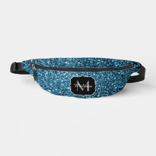 Baby blue faux glitter sparkles Monogram Fanny Pack