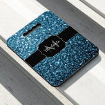 Baby blue faux glitter sparkles Monogram Seat Cushion<br><div class="desc">Black Monogram Personalize with your custom initial and name. 
Beautiful girly glamourous light sky blue shiny glitters sparkles colours. Photo of shiny blue sparkles glitter! Faux sparkles!</div>