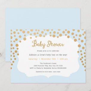 Baby Blue + faux gold boy baby shower Invitation