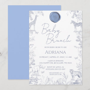 Baby Blue Floral & Animal Motif Baby Shower Invite