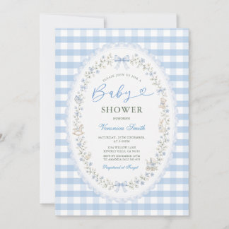 Baby Blue Floral Bow Grandmillenial Baby Shower  Invitation