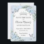 Baby Blue Floral Butterflies Quinceañera Photo Save The Date<br><div class="desc">Personalize this pretty baby blue floral Quinceañera / Sweet 16 birthday photo / picture save the date card easily and quickly. Simply click the Edit Using Design Tools button to further edit the text, change font styles and font colours. Featuring beautiful watercolor baby blue flowers, silver and blue butterflies and...</div>