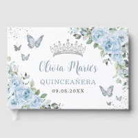 Baby Blue Floral Butterflies Silver Quinceañera