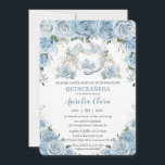 Baby Blue Floral Cinderella Coach Quinceañera  Invitation<br><div class="desc">Personalize this lovely quinceañera invitation with own wording easily and quickly,  simply press the customize it button to further re-arrange and format the style and placement of the text.  Matching items available in store!  (c) The Happy Cat Studio</div>