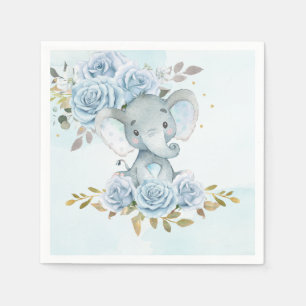 Baby Blue Floral Cute Elephant Boy Baby Shower Napkin