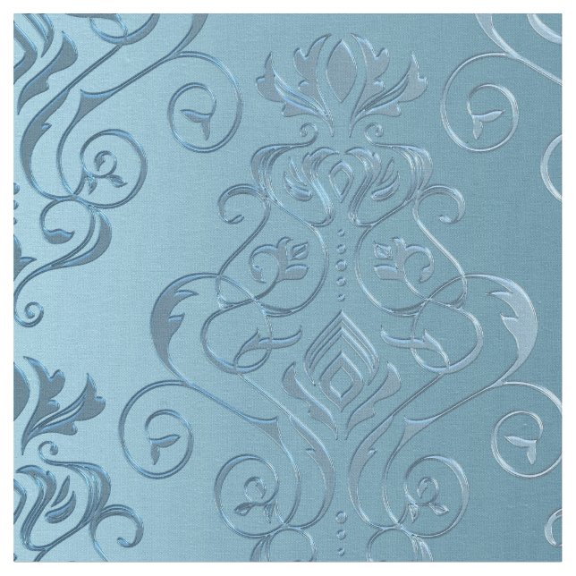 Baby Blue Floral Damask Fabric (Close Up)