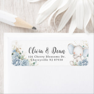 Baby Blue Floral Elephant Boy Baby Shower address