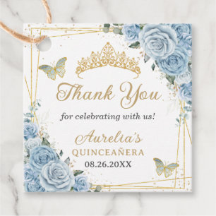 Baby Blue Floral Gold Butterflies Princess Crown Favour Tags