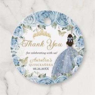 Baby Blue Floral Gold Butterflies Princess Dress Favour Tags