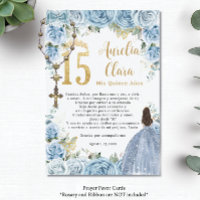 Baby Blue Floral Princess Quinceañera Prayer Card