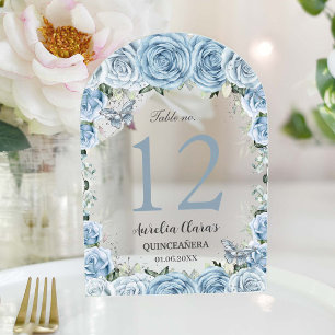 Baby Blue Floral Quinceañera XV 16 Numéro de table