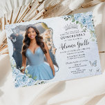 Baby Blue Floral Silver Quinceañera 16th Picture Invitation<br><div class="desc">Personalize this elegant baby blue floral Quinceañera / Sweet 16 birthday photo/ picture invitation easily and quickly. Simply click the Edit Using Design Tool button to further edit the texts, change fonts, fonts colours and adjust the picture. Featuring pretty pastel baby blue flowers, delicate greenery and blue and silver butterflies....</div>