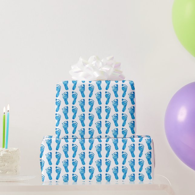 Baby Blue Footprints Wrapping Paper (Party Gifts)