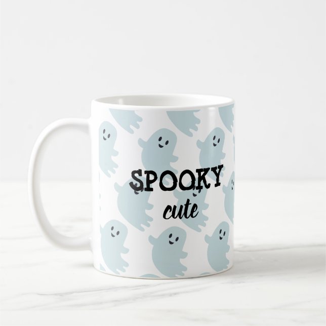 Baby Blue Ghost Halloween Spooky Cute Coffee Mug (Left)