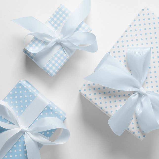 Baby Blue Gingham and Polka Dots Mixed Pattern. Wrapping Paper Sheet (Baby blue and white polka dots and gingham checks pattern mix and match wrapping paper sheets.)