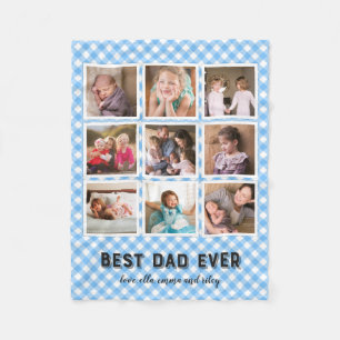 Baby Blue Gingham Best Dad Ever Photo Collage Fleece Blanket