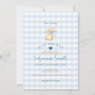 Baby Blue Gingham Bunny Baby Shower Invitation