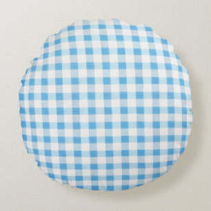 Baby Blue Gingham Round Pillow