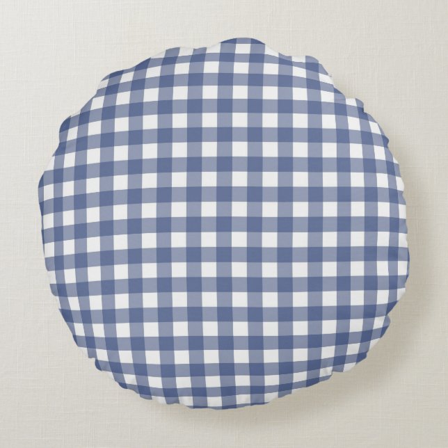 Baby Blue Gingham Round Pillow (Back)