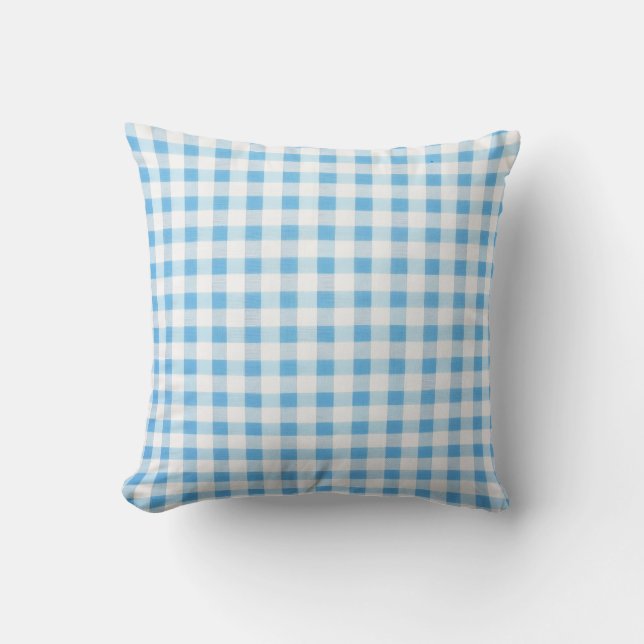 Baby Blue Gingham Throw Pillow (Front)