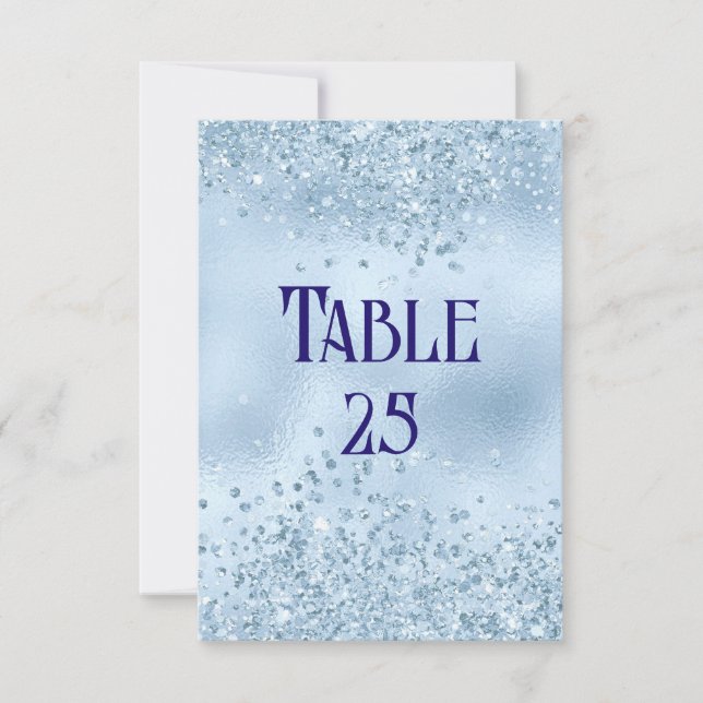 Baby Blue Glitter and Foil Wedding Table Number (Front)