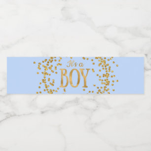 Baby Blue Gold Baby Shower Water Bottle Labels