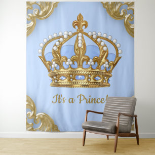 Baby Blue Gold Prince Extra Large Baby Backdrop Tapestry
