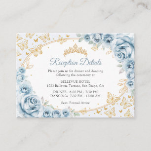 Baby Blue Gold Quinceanera Reception Details Enclosure Card