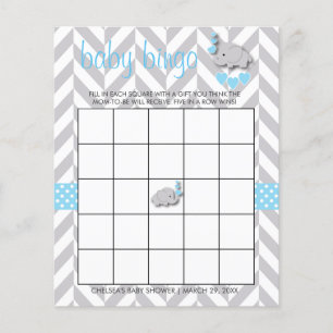 Baby Blue & Grey Elephant Baby Shower - Bingo Flyer