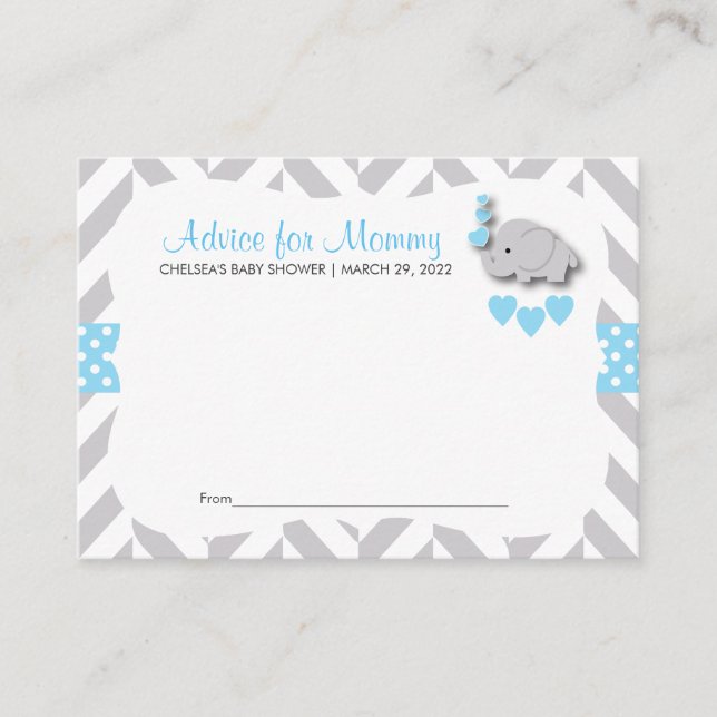 Baby Blue & Grey Elephant Baby Shower SM - Advice Card (Front)