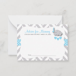 Baby Blue & Grey Elephant Baby Shower SM - Advice Card