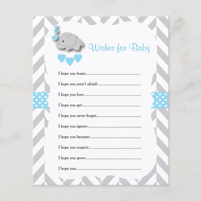 Baby Blue & Grey Elephant Baby Shower - Wishes Flyer (Front)