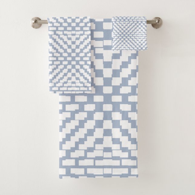 Baby Blue Grey Triangle Pattern Bath Towel Set (Insitu)