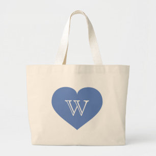 Baby Blue Heart Monogram Large Tote Bag